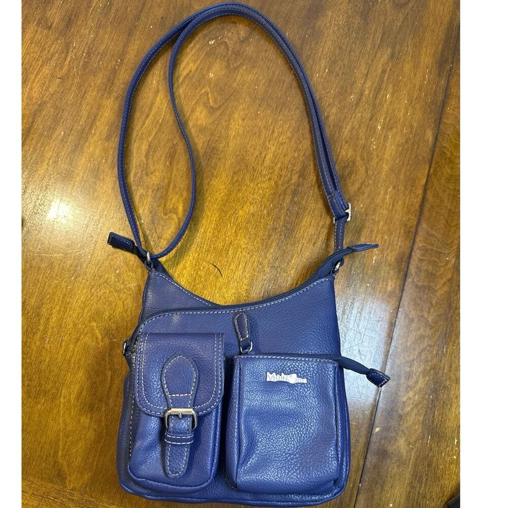 Multi-Sac blue faux leather crossbody bag with adjustable strap never used NWOT
